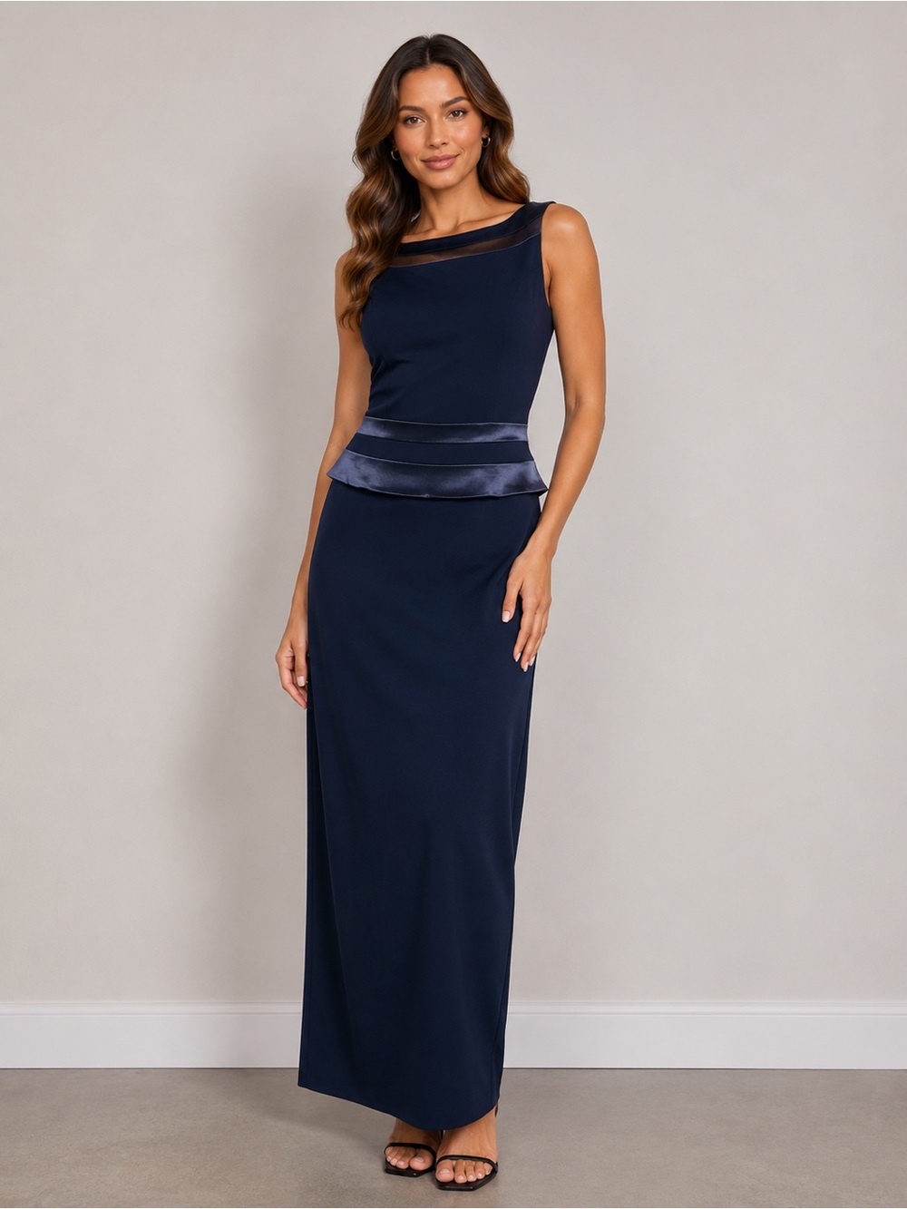 NWT Jones New York Stunning Black Formal Long Maxi Dress Satin Trim Women Size 4
